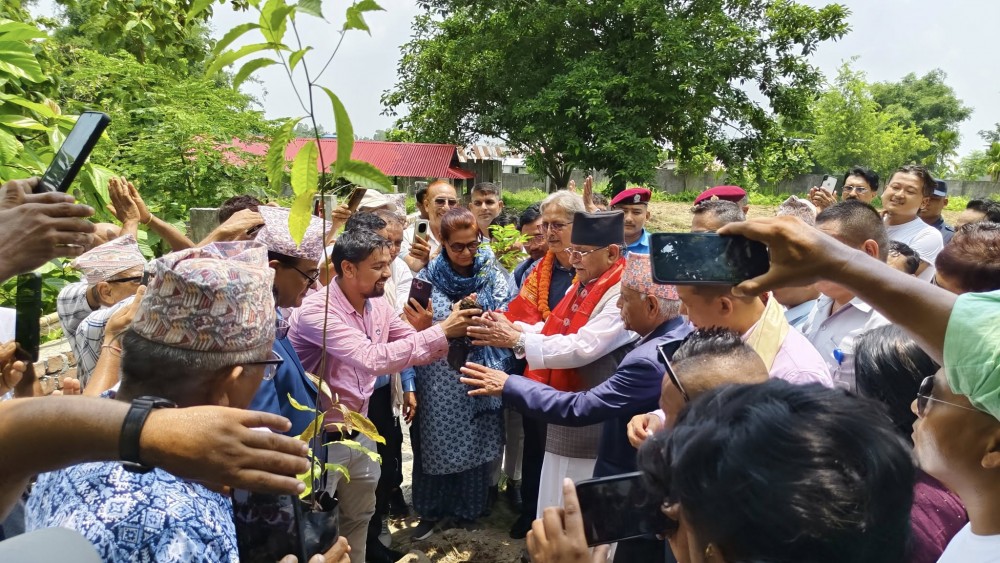 दमक माओवादीको एक लाख विरुवा रोप्ने अभियानमा प्रचण्डको साथ