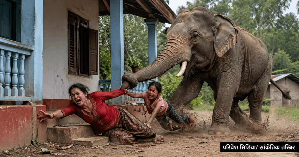 हात्तीको आक्रमणबाट आमा छोरी घाईते